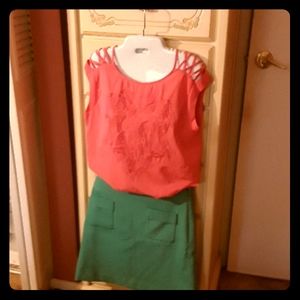 Pink blouse cutout top small